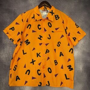 VTG Dragon Ball Z Shirt Men's XL Orange All Over Print Anime Button Front Casual